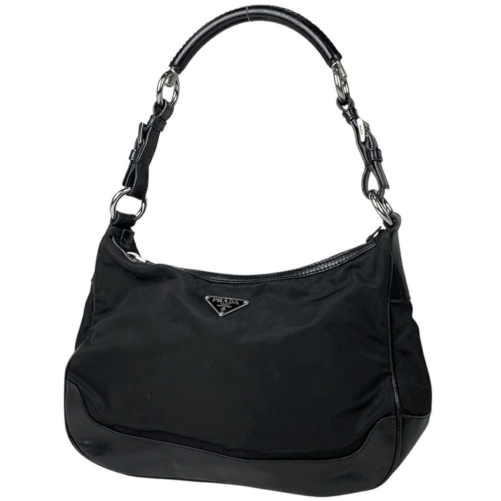 Prada Logo Plate Shoulder Bag Handbag Nero Black